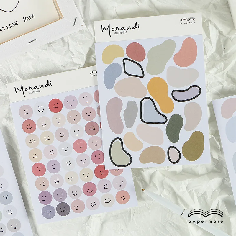 2 Sheet Morandi Series Smiley Expression Stickers Kawaii Decorative DIY Diary Scrapbooking Stationery Planner | Канцтовары для