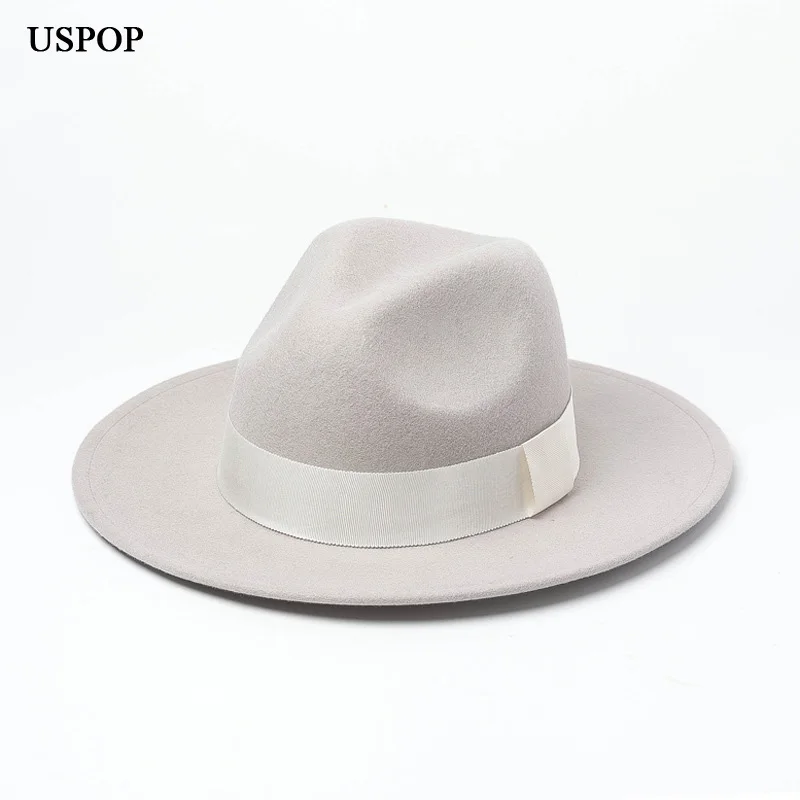 USPOP новые женские густая шерсть шляпы 100% джазовые Женская широкополая
