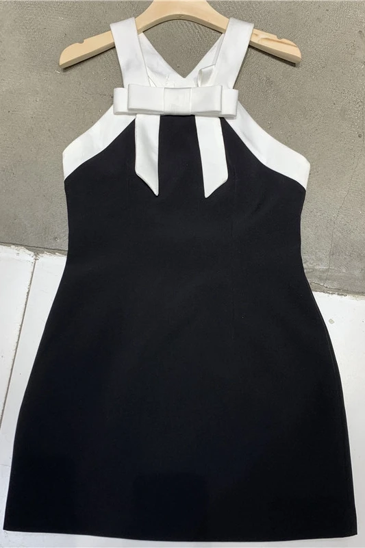 

2021 Women's New Spring and Summer Black Bow Mini Dress Tight-fitting Slimming Strapless Sexy Sheath Dress
