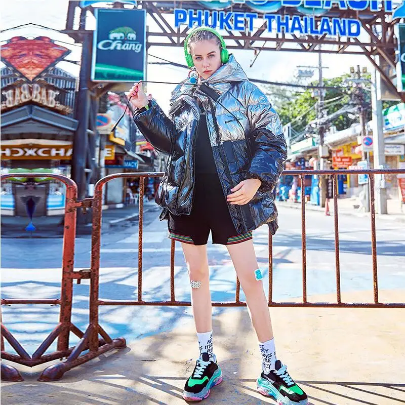 2019 зимние толстые пуховики металлический цвет теплые женские пальто с