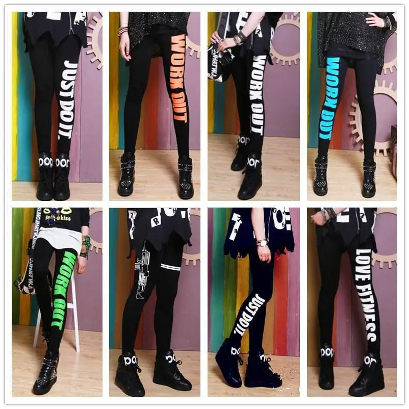 

Black Letter Leggings Women's Pants Autumn Cotton High Elasticity Pencil Pants Printing Skinny Pants Women's High Waist Leggings