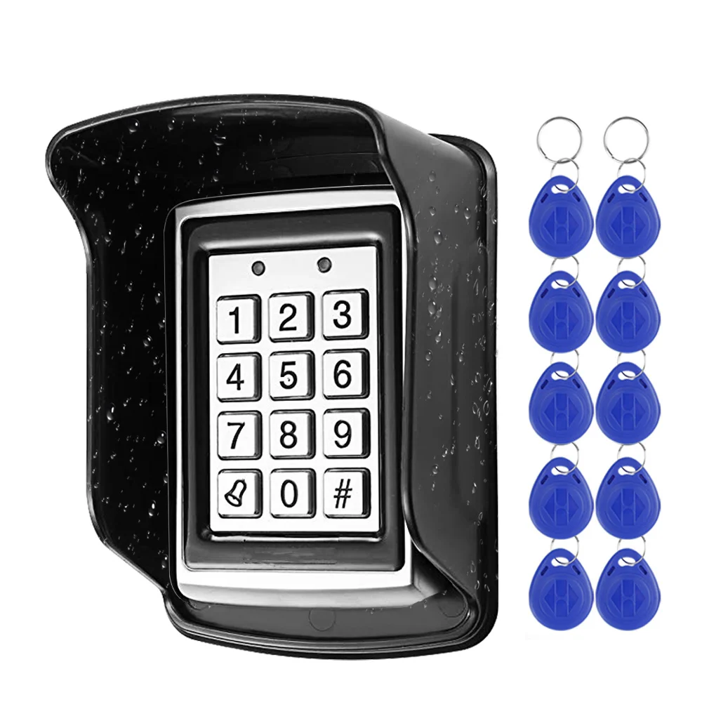 

Metal Access Control Keypad Waterproof Rainproof Cover Outdoor Door Opener Electronic Lock System 10pcs EM4100 Keychains