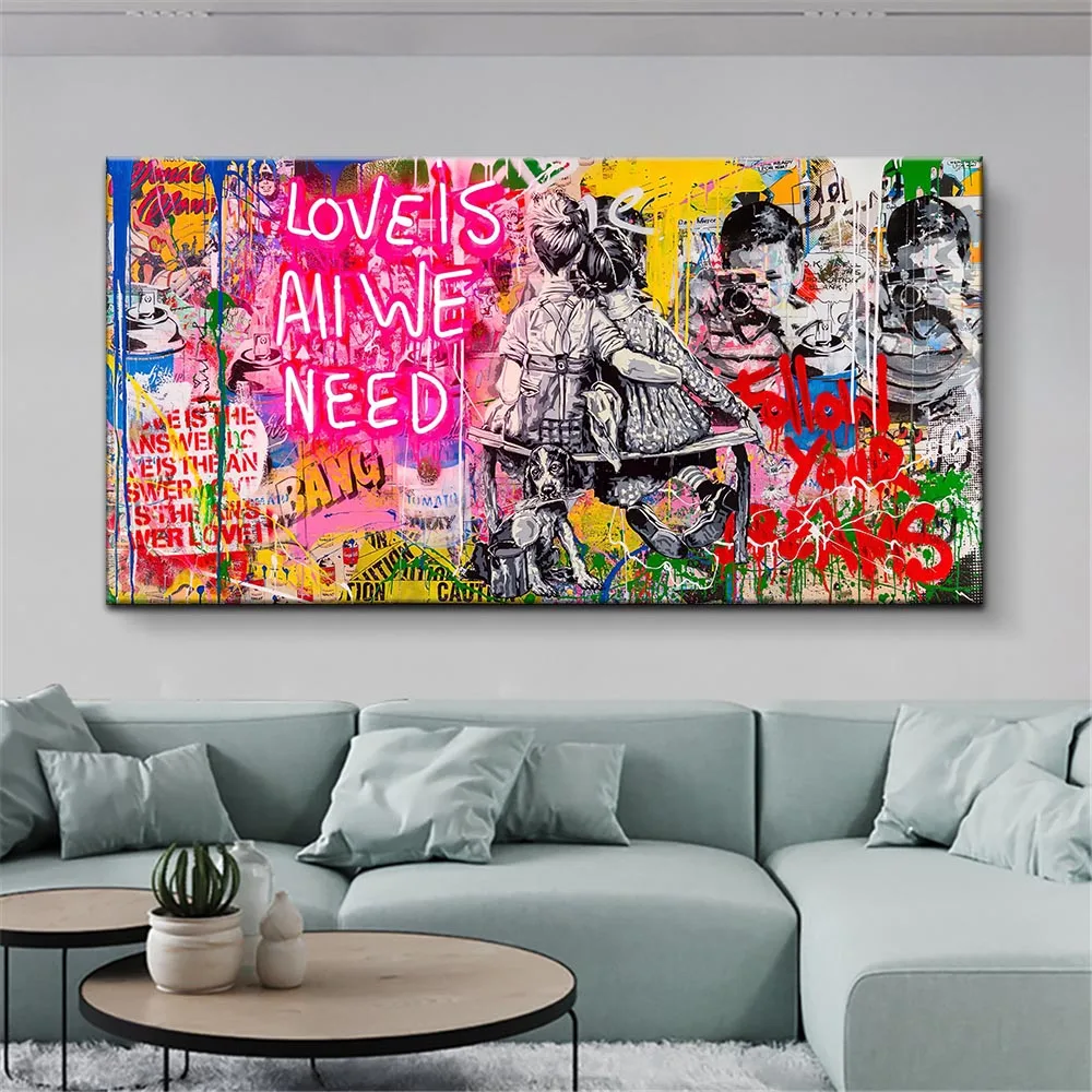 

Banksy Canvas Posters LOVE IS ALL WE NEED Graffiti Art Paintings Print on Canvas Pop Street Art Wall Picture for Home Room Decor