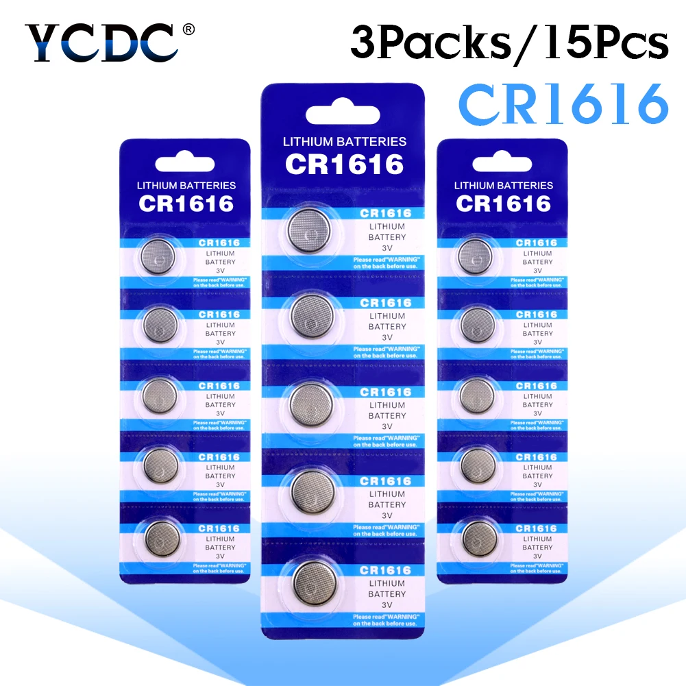 

YCDC 15X 3V Lithium Button Coin Cell Battery CR1616 BR1616 ECR1616 L28 DL1616 5021LC Disposable Batteries for Watch Remote