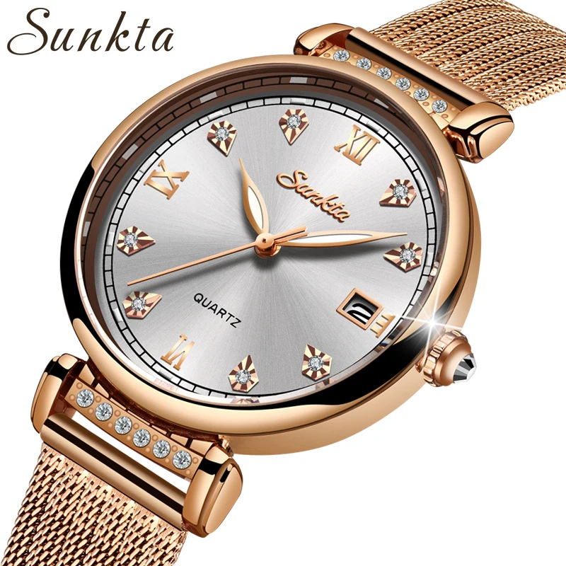 Часы женские кварцевые под розовое золото со списком и топом 2019|Женские наручные