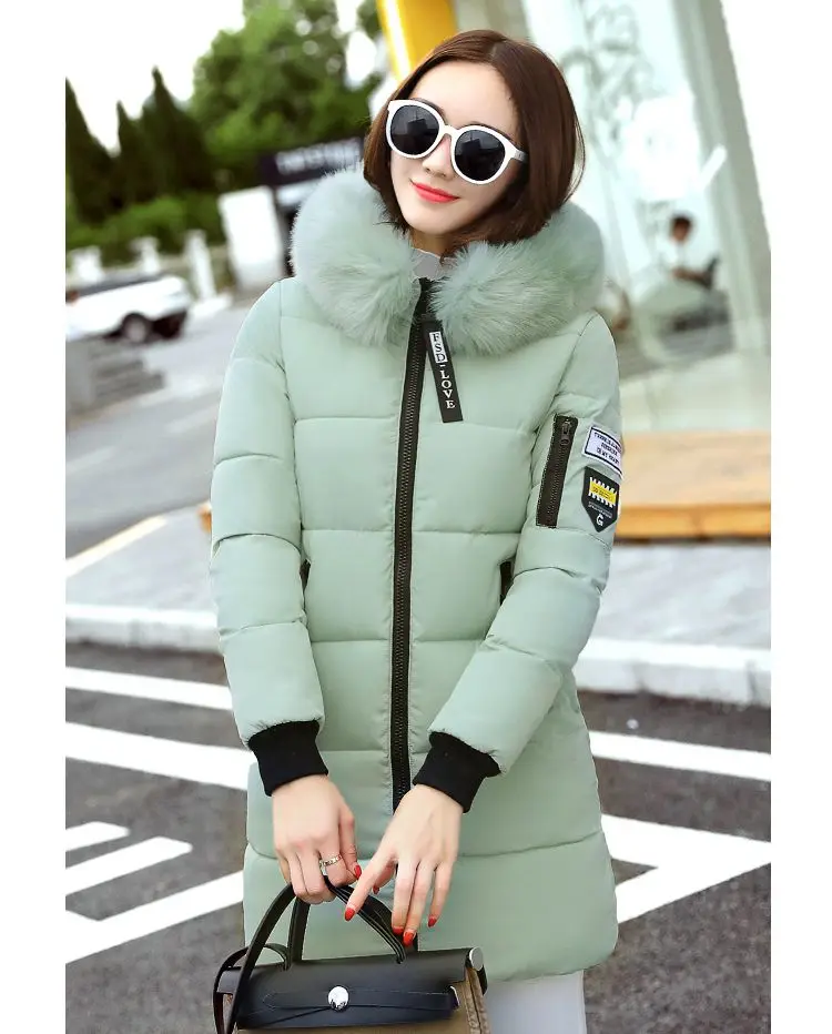 Women Winter Hooded Mid-long Jacket New Fashion Fur collar Thickening Warm Cotton Coat Casual Slim Female Parkas NZYD261A