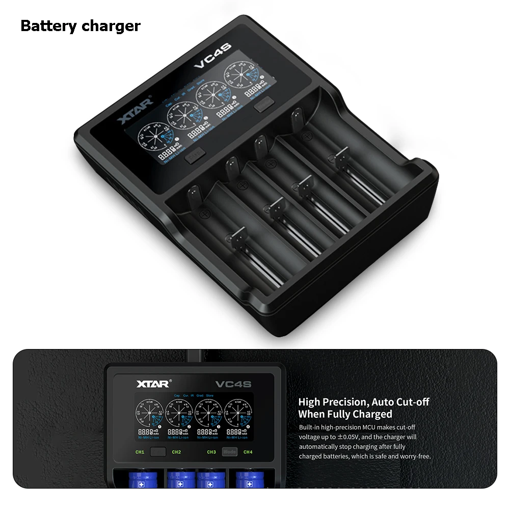 

VC4S Battery Charger with LCD Display for Lithium AA AAA Rechargeable Battery 4 Bay Universal Smart Intelligent Charger