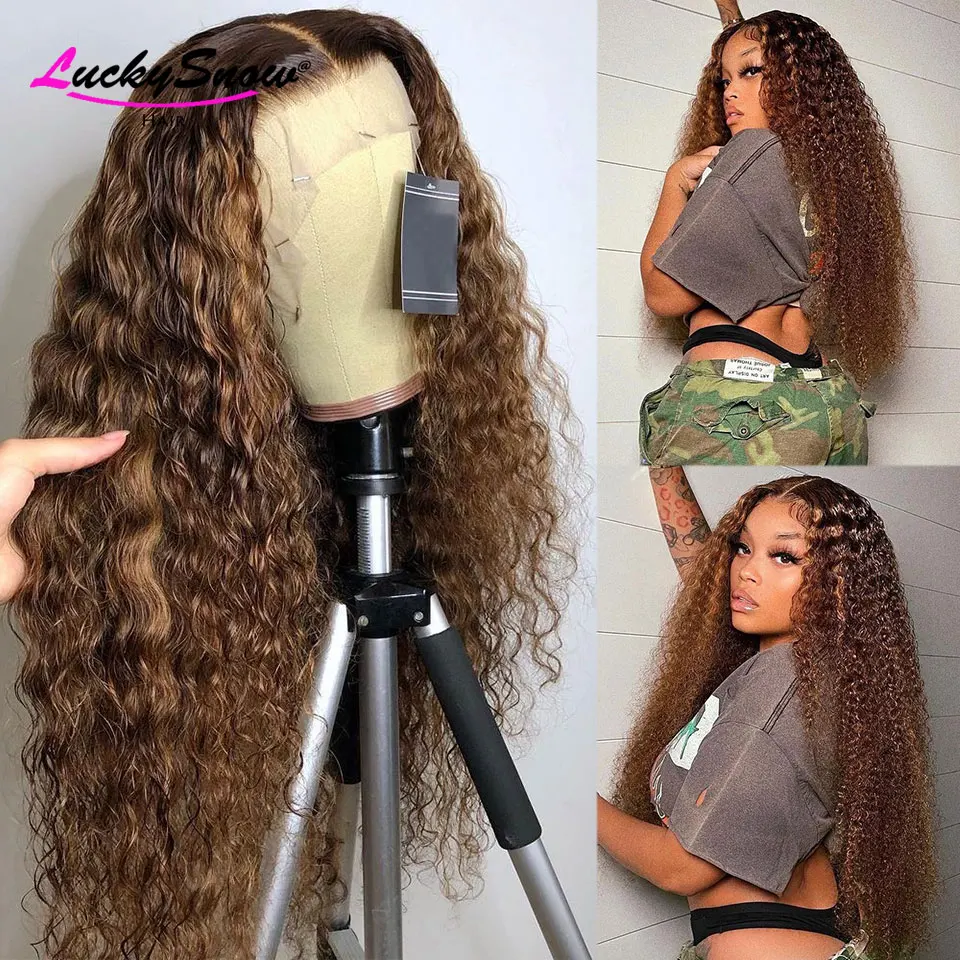 

250 Density Curly 13X4 Lace Front Human Hair Wigs For Black Women Pre Plucked Brazilian Remy Highlight Honey Blonde Brown Wig