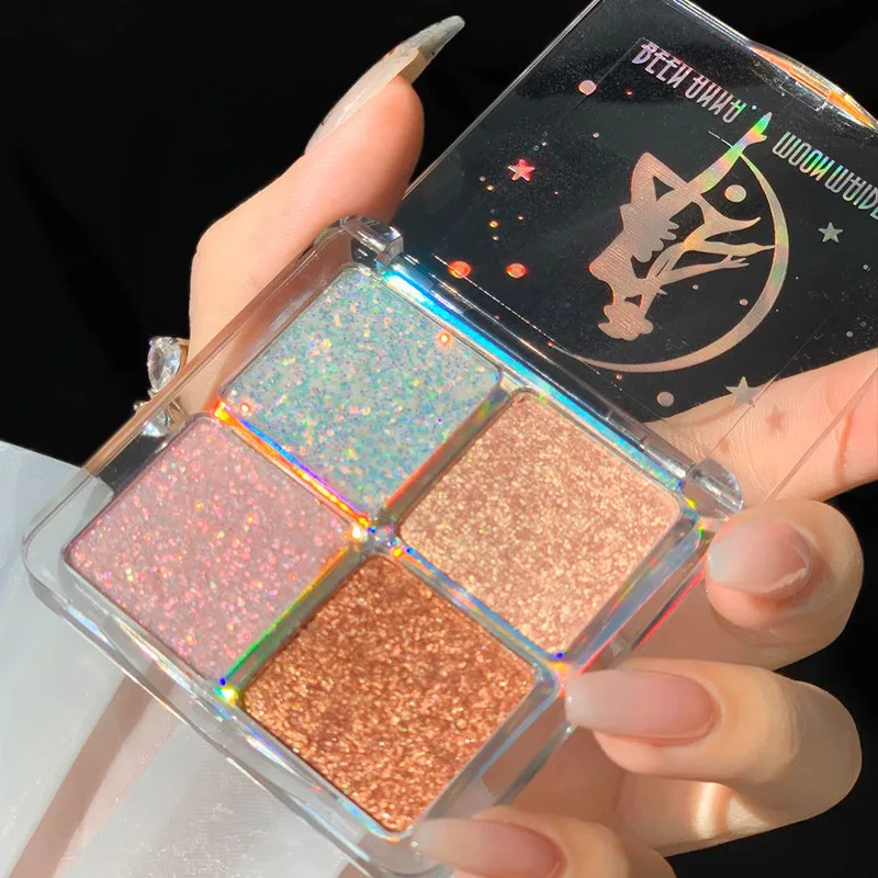 

4 Colors Palette Glitter EyeShadow Pearlescent Diamond Bright Glitter Make Up Waterproof Sequin Smoky Shadows Cosmetics