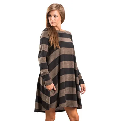 2019 Новое Женское свободное Полосатое платье с длинными рукавами | Женская одежда