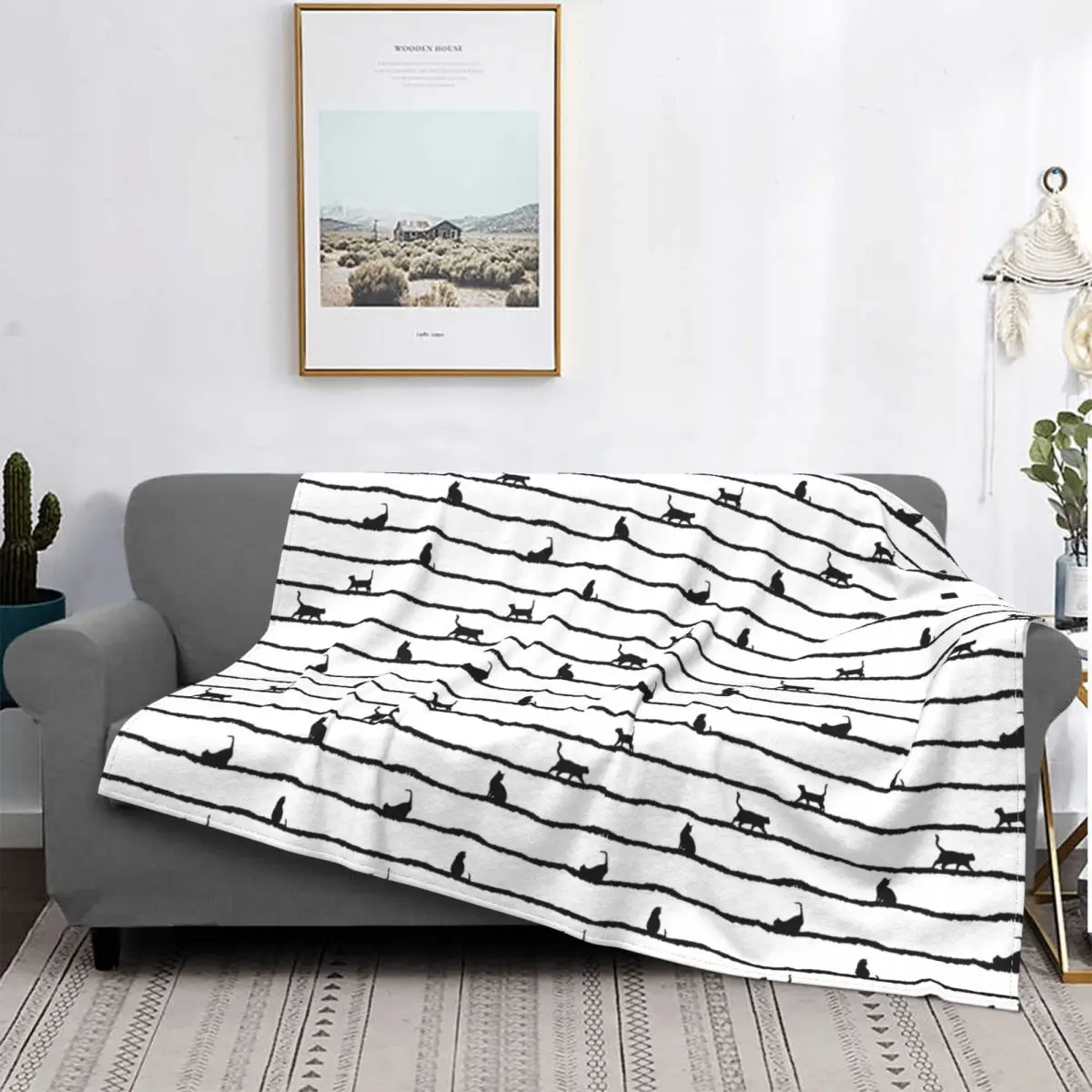 

Абстрактный ручной рисунок кота силуэт и полосы узор ковер Горячая кровать одеяло покрывала Роскошное Одеяло фланелевое одеяло