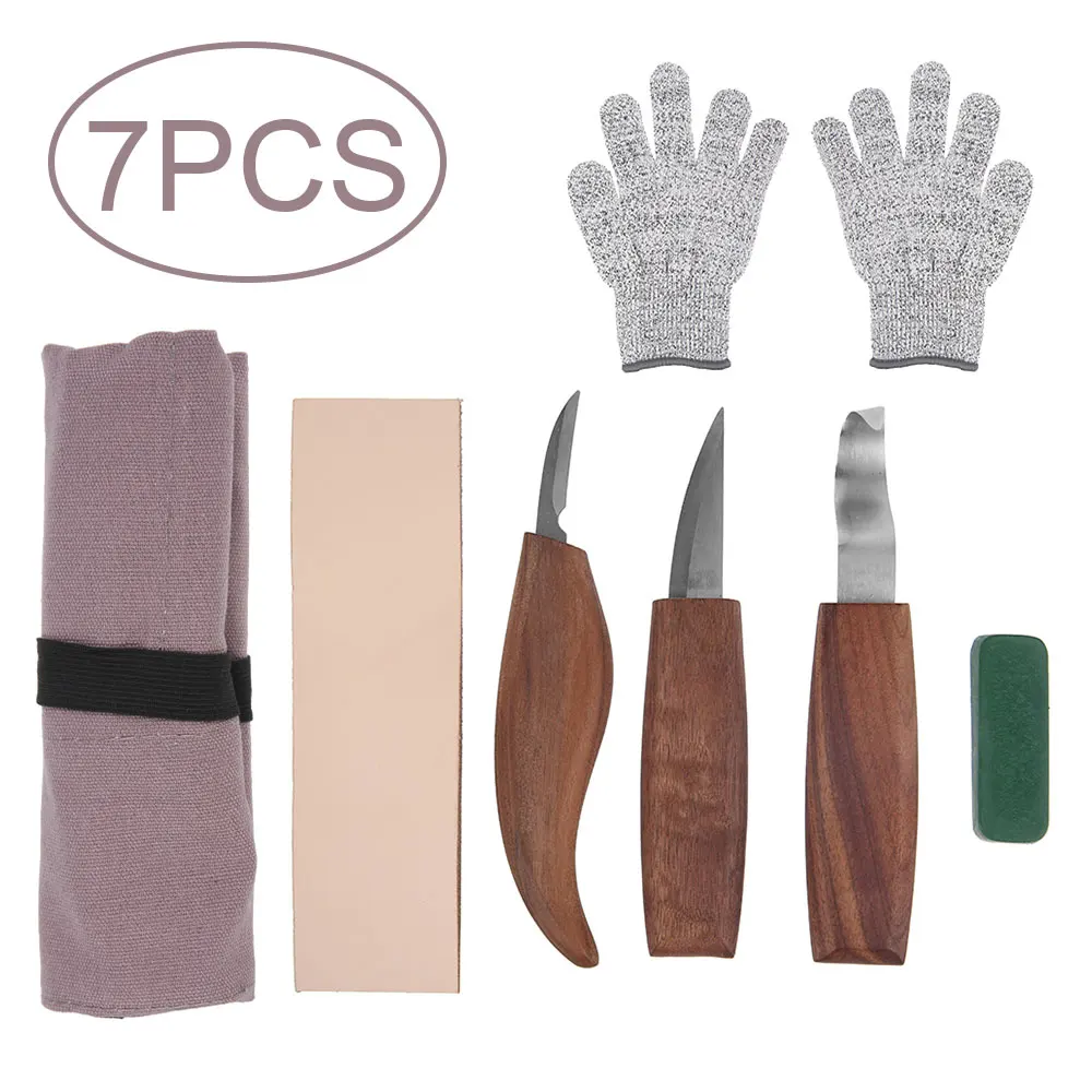 

7pcs/set Wood Woodworking Cutter Hand Tool Kit DIY Peeling Woodcarving Sculptural Spoon Carving Cutter Wood Carving Knife Tool