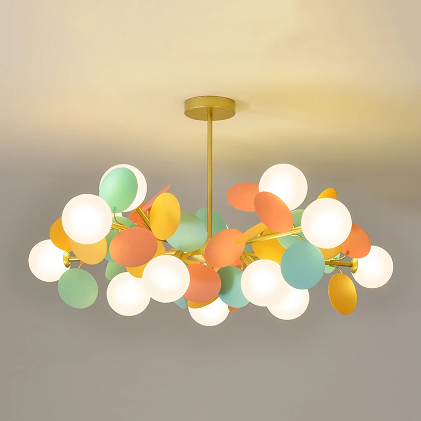

Modern LED Chandelier Lighting Macaron Glass Chandelier Lights for Living Room Bedroom Indoor Lighting Decor Lustre Luminaria