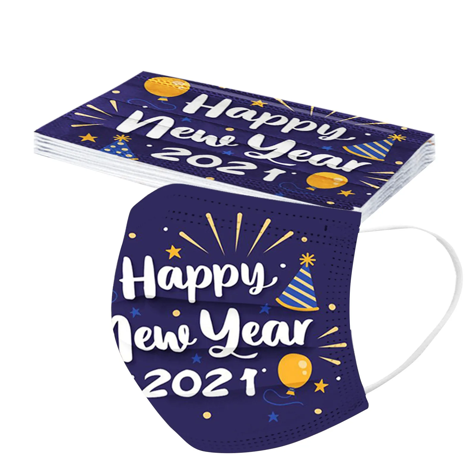 

10Pcs 2021 Happy New Years Half Face Lip Mouth Cover Print Funny mascarilla Disposable Face Mouth Cover Maschere Cap