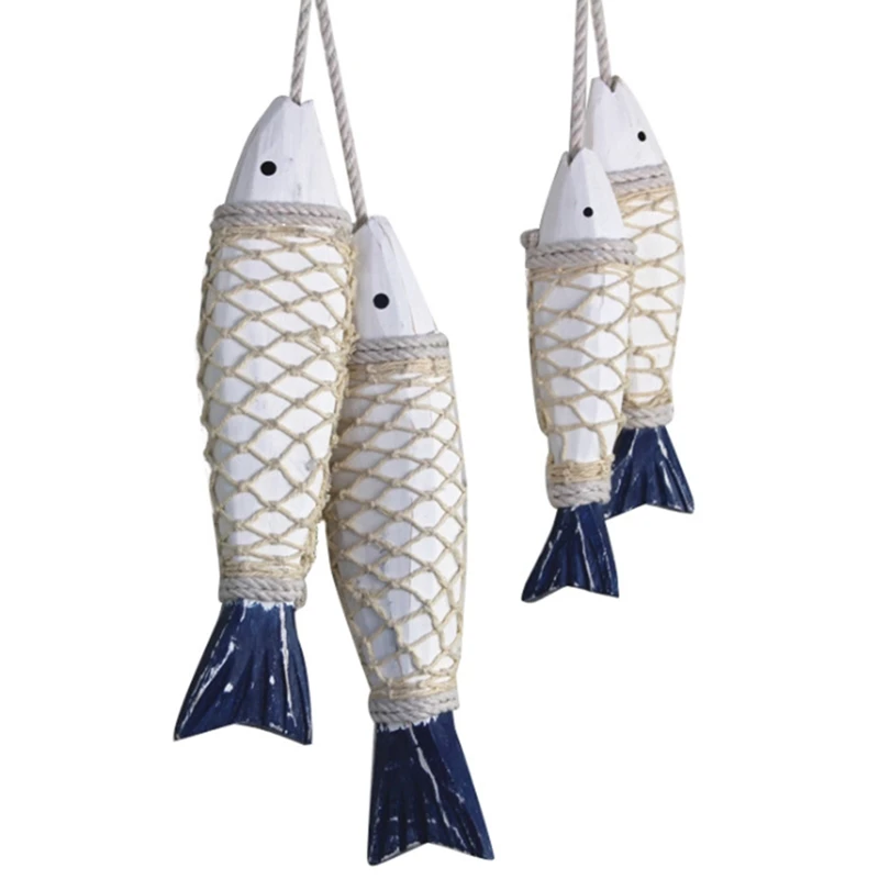 

Natural Wood Fish Wall Decoration Handcraft Mediterranean Wall Art Coastal Wooden Hanging Decor