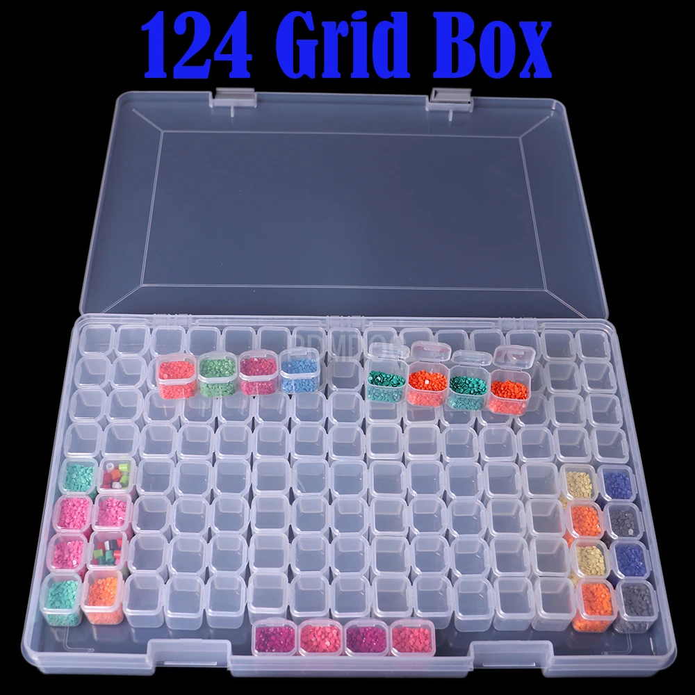 

Коробка для хранения алмазной живописи, 124 ячеек, с портативным контейнером для хранения бусин, аксессуары для алмазной вышивки 5d, инструмен...