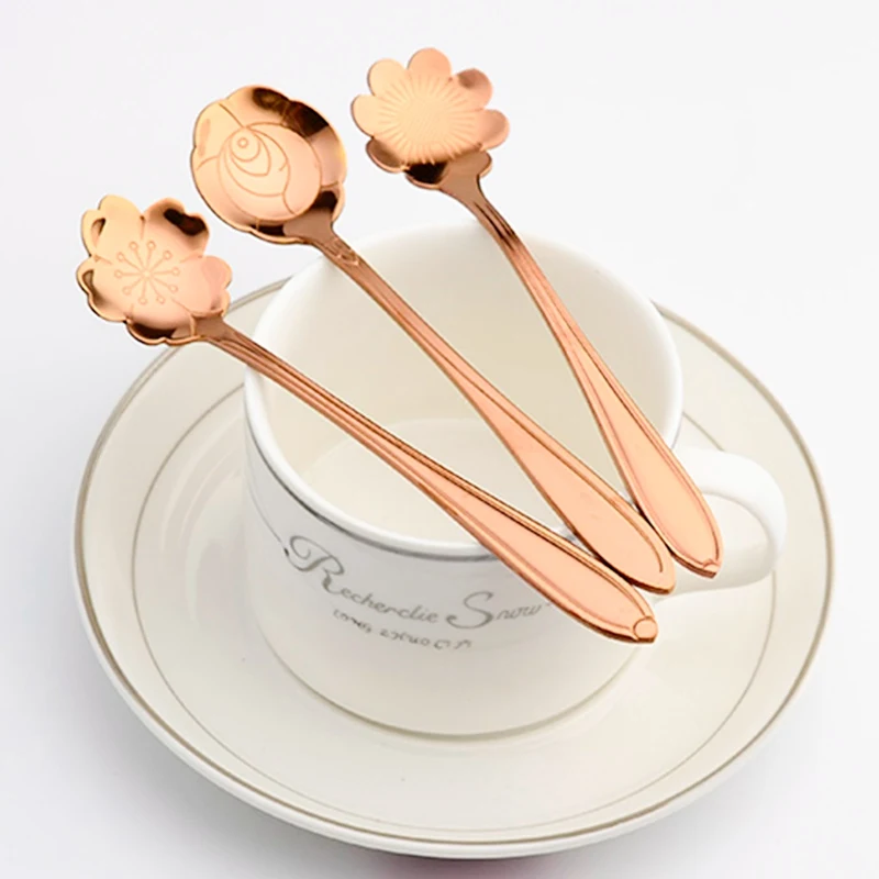

8PCS Stainless Steel Spoon Rainbow Flower Spoons Coffee / Tea Spoon Luxury Sugar Dessert Tea Spoon Bar Coffee Tableware