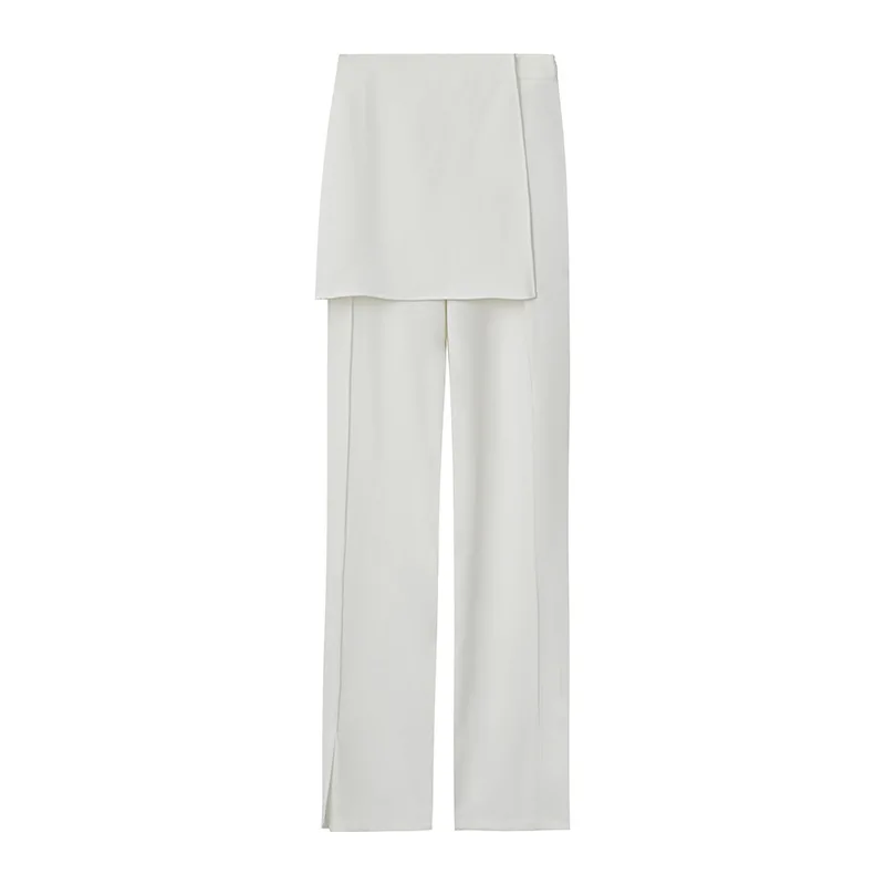 

TVVOVVIN 2021 Korean Spring New Simple Solid Color Straigh Pants High Waist Spliced Leisure Women Split Trousers XBCL