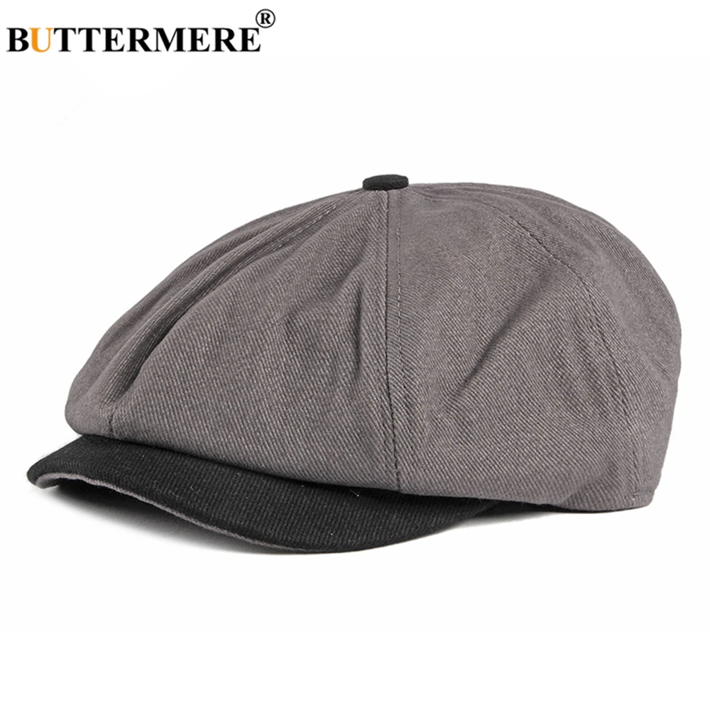 

BUTTERMERE Newsboy Cap Men Women Cotton Patchwork Beret Hat Spring Summer Gray Male Female Octagonal Cap
