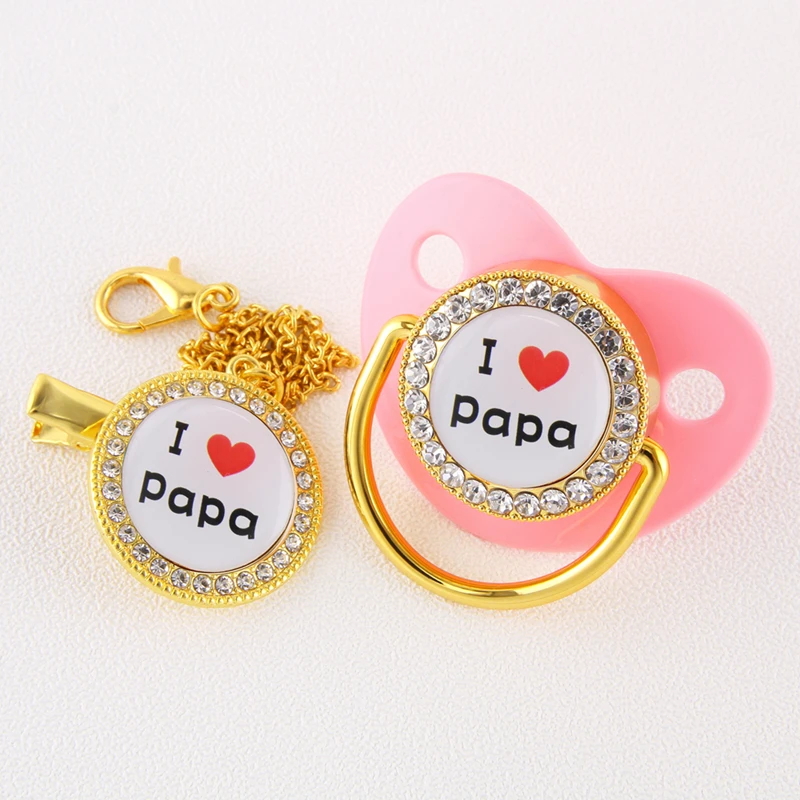 

0-18 Months Luxury I Love PaPa Baby Pacifier Bling Bling Pacifier with Rhinestones Kid Orthodontic Dummy Crystal Pacifier Nipple