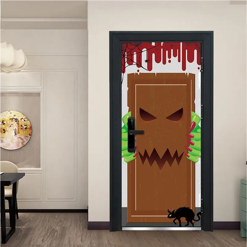 Хэллоуин 3D двери обои наклейки на стену искусство Декор для человек едят Монстр