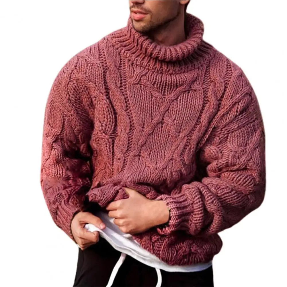 

Thickened Men Clothes Coarse Woolen Yarn Turtleneck Solid Color Twist Ribbed Autumn Winter Warm Male Knitted Sweater