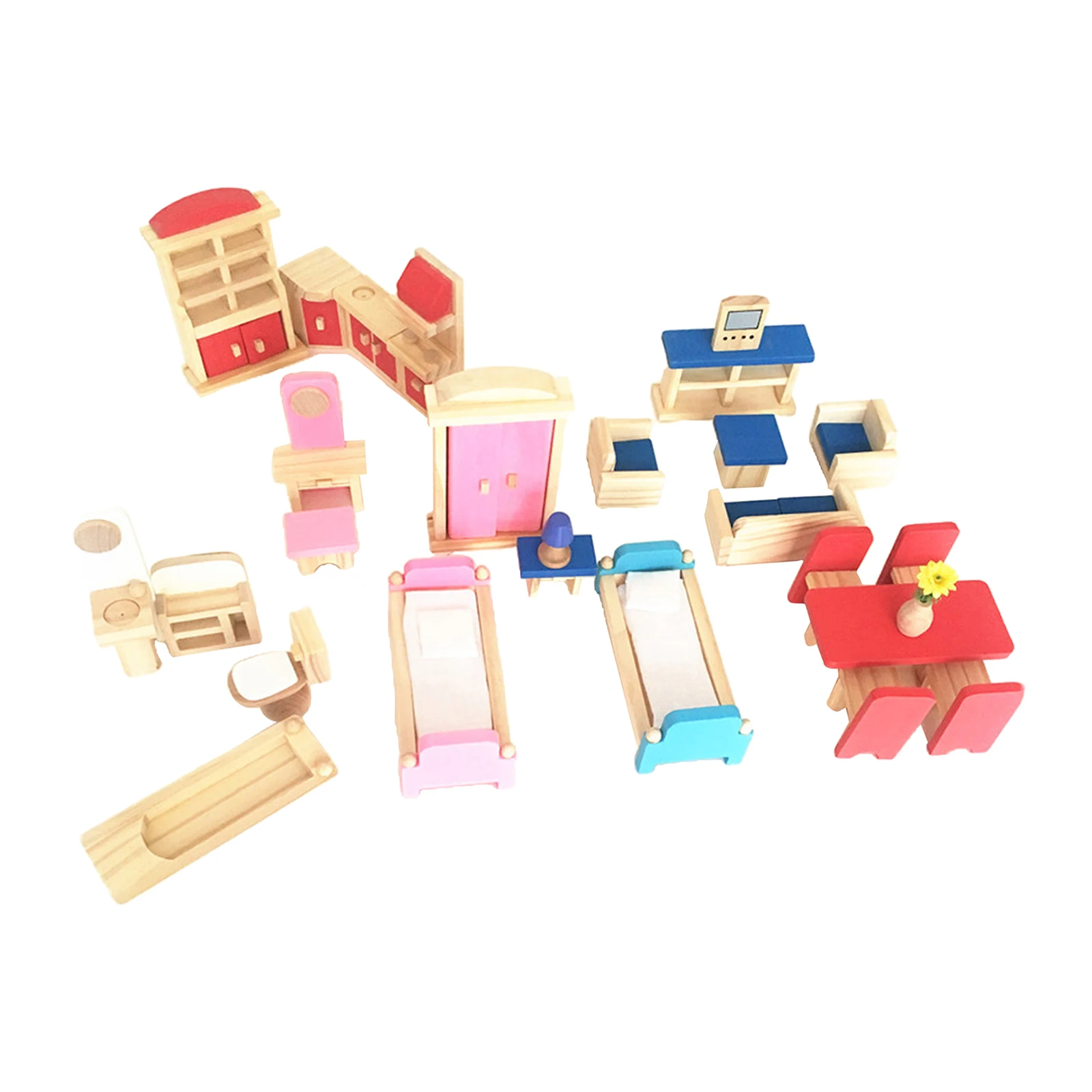 

Colorful Wood Doll House Furniture Miniature Bathroom Living Room Bedroom BJD Decor Accs Pretend Play Role Play Toy