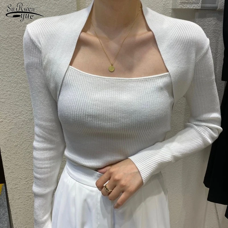 

Autumn/Winter 2021 Slim T-shirt Women's Square Neck Knitted Bottoming Shirt Women's Long Sleeve Solid Top Elegant Sweater 16182