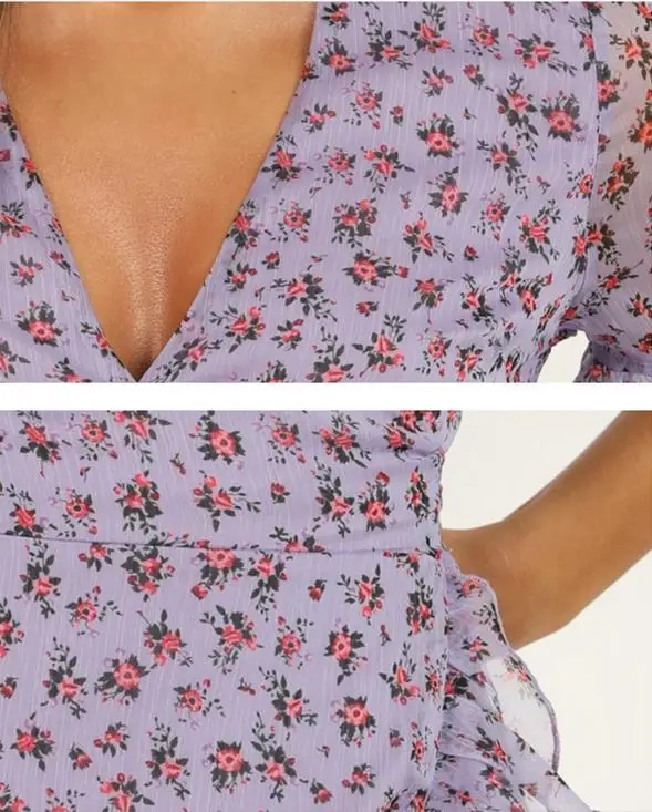 

2020 Women Floral Wrap Dress Summer Elegant Flare Sleeve Boho Print Mini Sundress Sexy V Neck Ladies Clothes