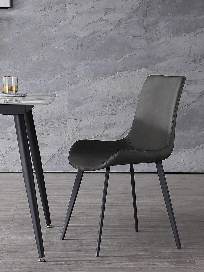 Dining Chair Home Modern Minimalist Nordic Restaurant Ins Net Red Light Luxury Leather Chair Creative Iron Chair Small Family - Цвет: Белый