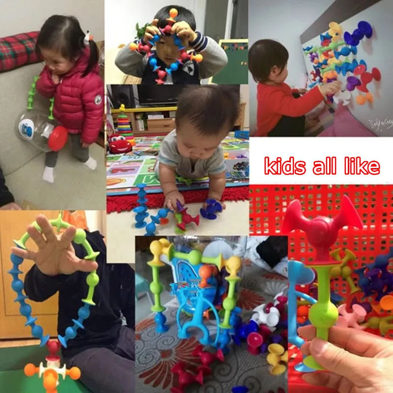 

33-72pcs/set Silicone Soft Building Blocks kids DIY Sucker Funny block Model Construction Toys Creative Christmas Gifts