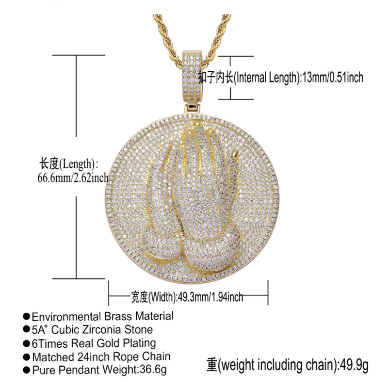 

MATHALLA New Hip Hop Pendant Religious Hand Prayer Necklace Men's Micro-inlaid Zircon Jewelry Women's Fashion Accessories