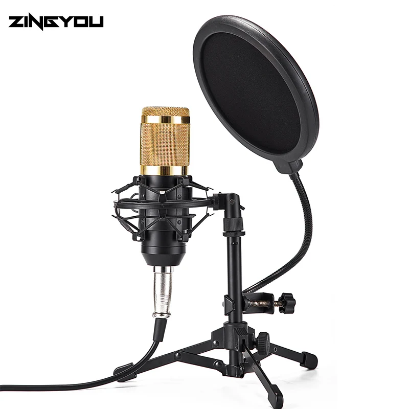 black Gold ZINGYOU Студийный микрофон для компьютера конденсаторный микрофон профессиональная подставка караоке микрофон Поп фильтр Насто льный Запись микрофон Kitc Проводной профессиональный микрофон для компьютерного штатива - Цвет: black Gold