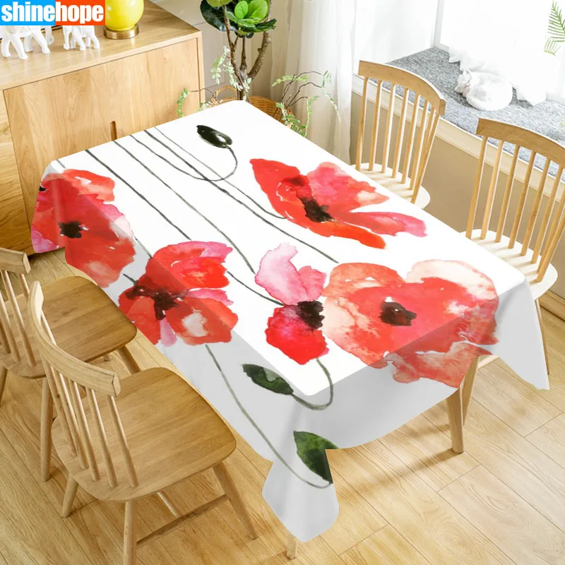 

Flowers Poppy Table Cloth Oxford Print Waterproof Oilproof Home Rectangular Party Table Cover 100X140cm/140X250cm