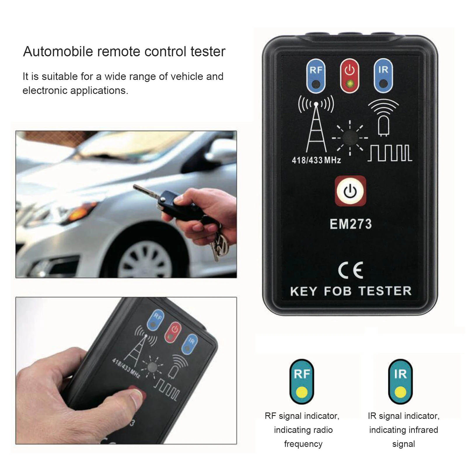

Car IR Infrared Remote Tester Radio Frequency Key Fob Tester 418/433MHz Digital Frequency Gauge EM273 Car Tools Tester