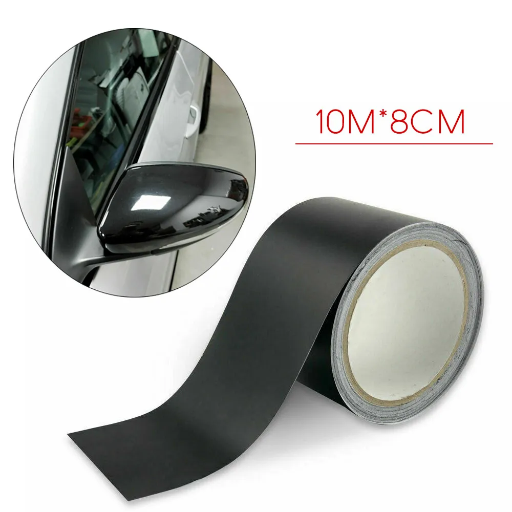 1 Roll Matte Black Vinyl Wrap Car Decal Door WindowsTrim Sticker 10mX8cm Exterior Accessories Decorative Stickers