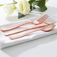 75pcs birthday golden dinner knives forks spoons disposable plastic cutlery set rose gold silverware wedding party utensil 75pcs