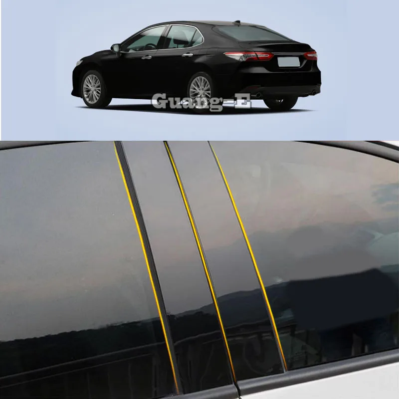 

Автомобильный Поликарбонат, стойка столба, крышка двери, отделка окна, пианино, черная молдинговая наклейка, пластина 6 шт. для Toyota Camry XV70 ...