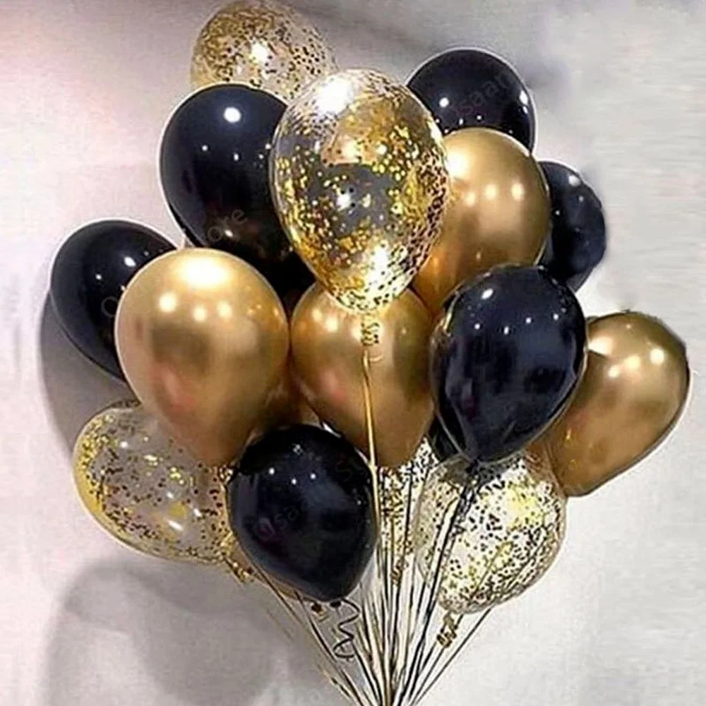 

18pcs Gold And Black Metal Latex Balloons Birthday Party Agate Decorations adult Kids Air Balls Helium Globos Wedding Decor Toy