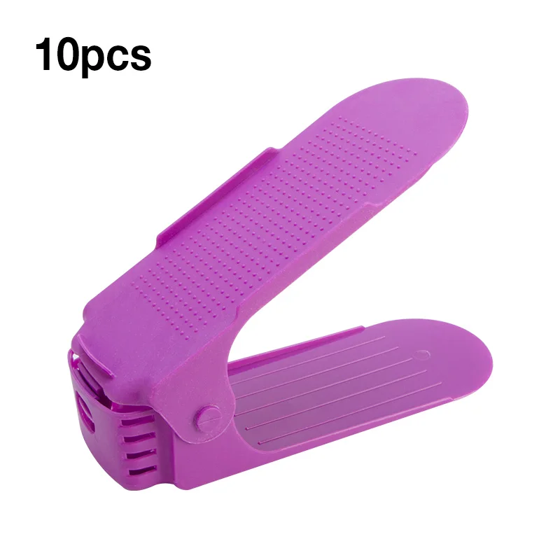 10pcs Durable Colorful Adjustable Shoe Organizer Footwear Support Storage Shoe Rack Stand Space Saving Cabinet Closet Stand Shoe - Цвет: purple