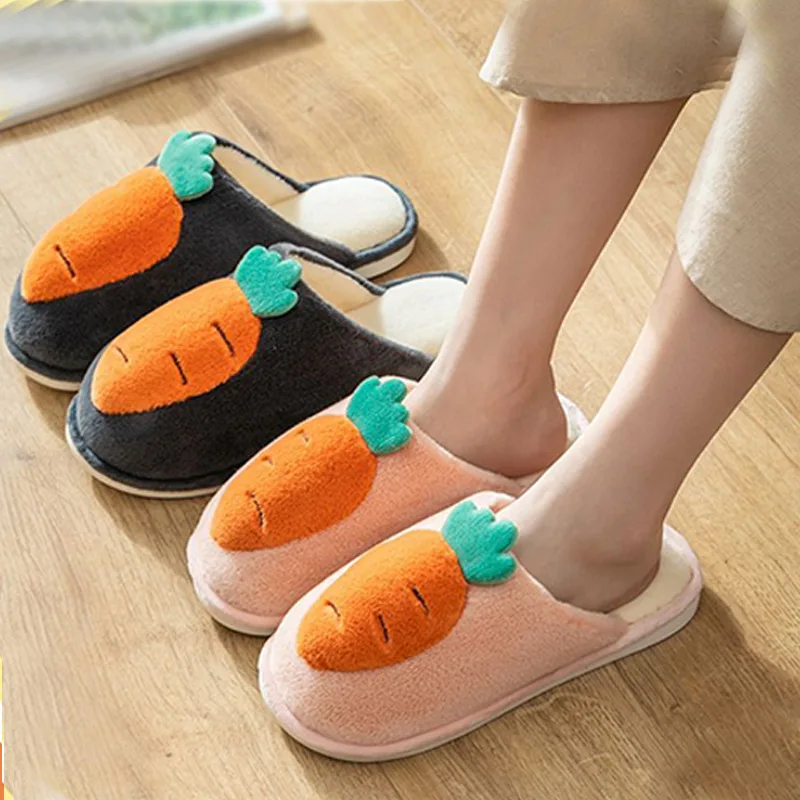 Тапки женские домашние плюшевые хлопок морковка удобная зимняя обувь для дома |