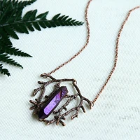 copper branch and crystal point necklace purple quartz gothic pendanttwig jewelrywitch talisman giftwoodland amulet necklace