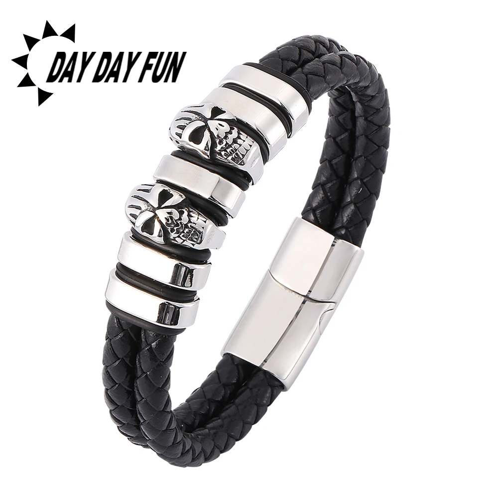 Винтажный двойной плетеный кожаный браслет мужские украшения панк браслеты из