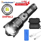 Светодиодный фонарик XHP90.2 XHP50, Аккумуляторный ручной фонарь с фокусировкой и внешним аккумулятором 18650, 26650, для кемпинга