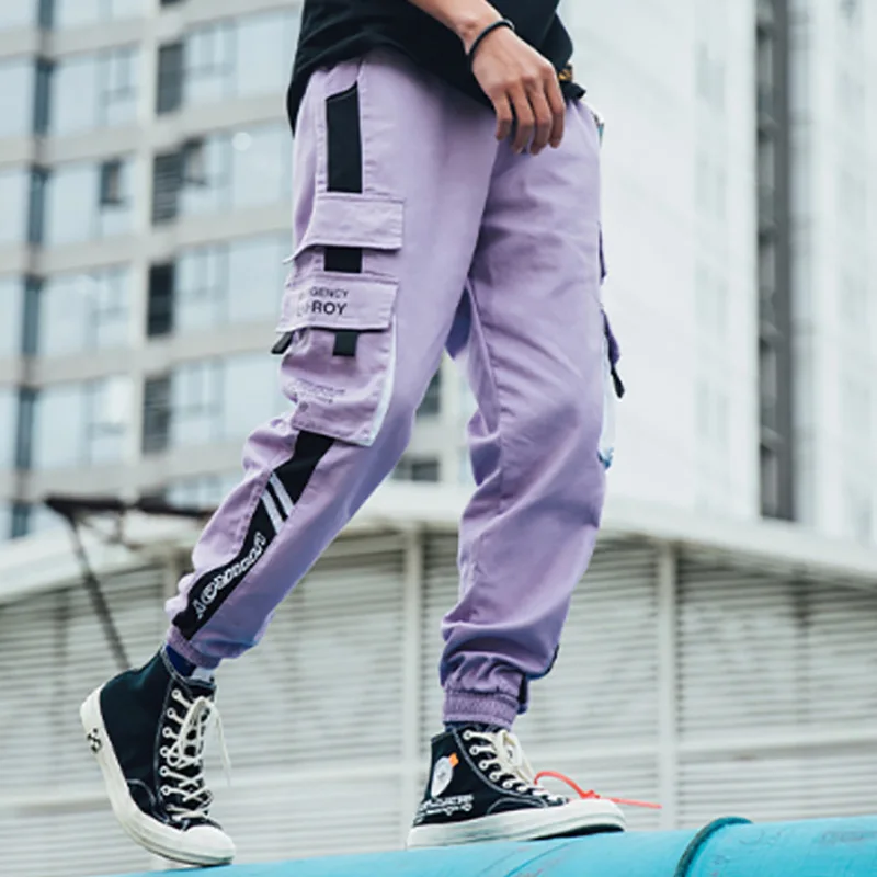 

Hip Hop Cargo Pants Men Streetwear Casual Elastic Waist Joggers Trousers Men Joggers Sweatpants Colorblock Harajuku Harem Pants