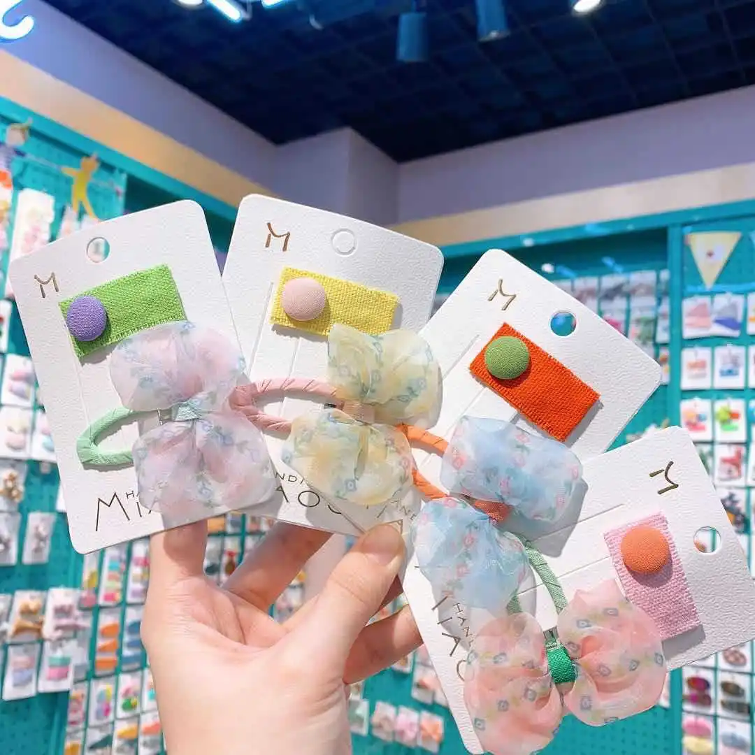 

The New Spring and Summer Wild Printing Organza Floral Bow Button Hairclip Set Edge Clamp Headdress hair accessories