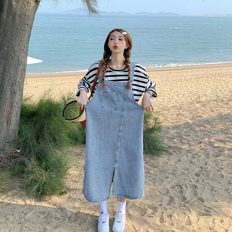 Платье женское джинсовое без рукавов простой Свободный Прямой сарафан из денима