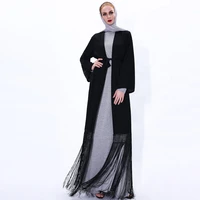 new muslim arabian saudi womens all black robe summer cardigan tassel cloak dubai abaya africa ramadan elegant jacket clothing