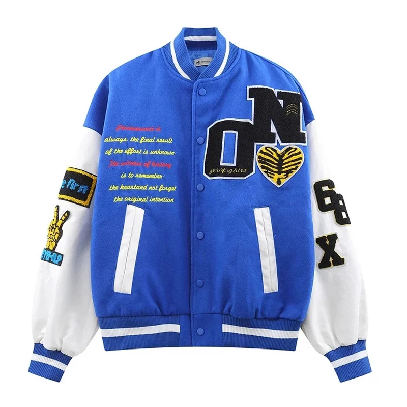 Hip Hop Varsity Baseball Jacket Men Skeleton Dinosaur Embroidery Patchwork College Coat 2021 Winter Streetwear Bomber Jackets