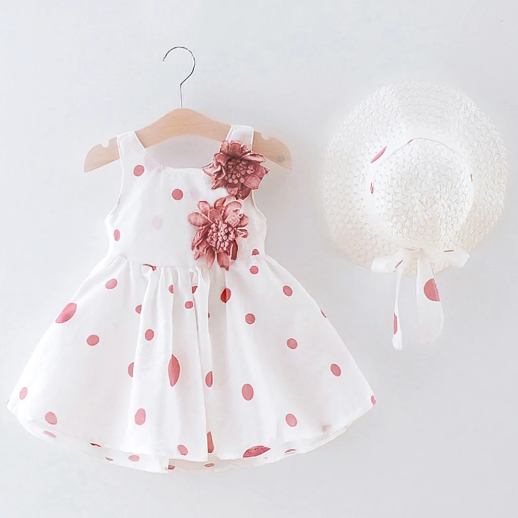 Платье принцессы в горошек с цветочным принтом для маленьких девочек+ шапочка, Одежда для девочек детская одежда Conjunto Infantil